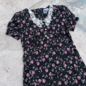 impatiens vintage Peter Pan floral collar dress w crochet size 4 pearl buttons